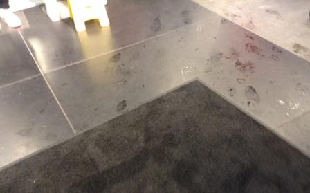 Wet footprints after mat Wet footprints after mat